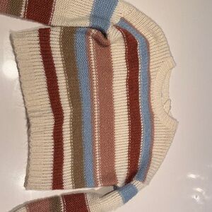 Cozy Striped Knit Sweater - Cream, Brown, Blue